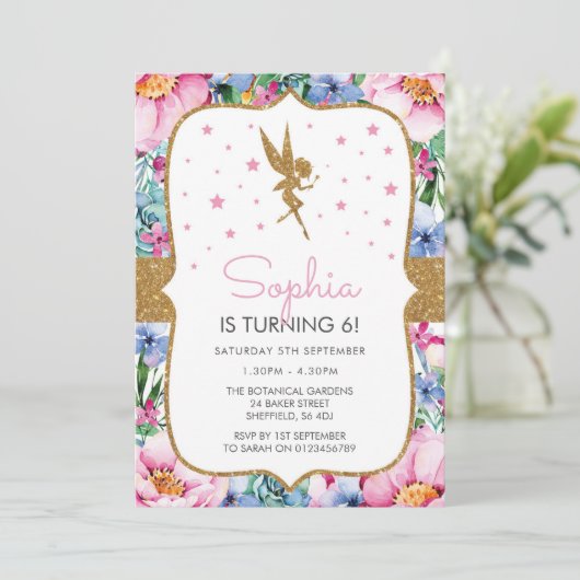 Invitation fête d'anniversaire à thème fée (Debout devant)