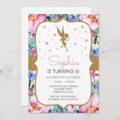 Invitation fête d'anniversaire à thème fée (Devant / Derrière)