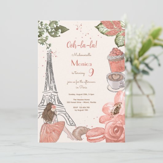 Invitation Fête d'anniversaire à thème Paris (Debout devant)