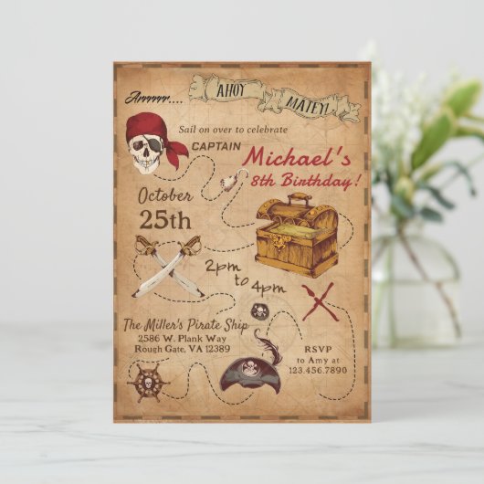 Invitation Fête d'anniversaire à thème Pirate (Debout devant)