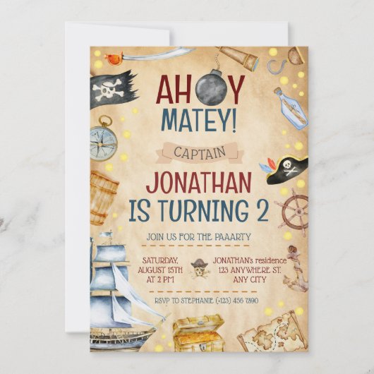 Invitation Fête d'anniversaire à thème Pirate (Devant)