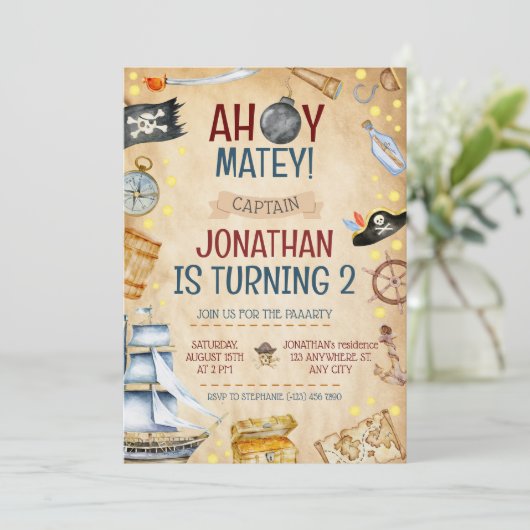 Invitation Fête d'anniversaire à thème Pirate (Debout devant)