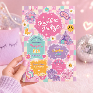 Invitation Fête d'anniversaire à thème Pyjama Groovy à carrea