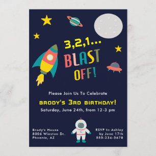 Invitation Fête d'anniversaire à thème Rockship Space