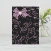 Invitation Fête d'anniversaire à tourbillons rose et noir (Debout devant)