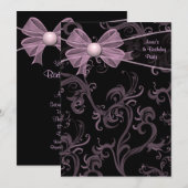 Invitation Fête d'anniversaire à tourbillons rose et noir (Devant / Derrière)
