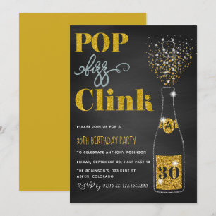 Invitation Fête d'anniversaire à tout âge pop fizz clink pail