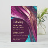 Invitation Fête d'anniversaire-Abstrait Magenta Turquoise et (Debout devant)