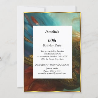 Invitation Fête d'anniversaire Abstraite classique rouge turq