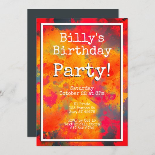 Invitation Fête d'anniversaire Abstraite jaune orange moderne (Devant / Derrière)