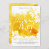 Invitation Fête d'anniversaire abstraite moderne jaune aquare (Devant / Derrière)