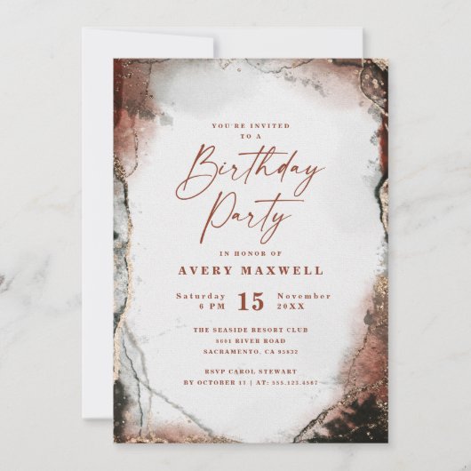 Invitation Fête d'Anniversaire Abstraite Rustique Orange (Devant)