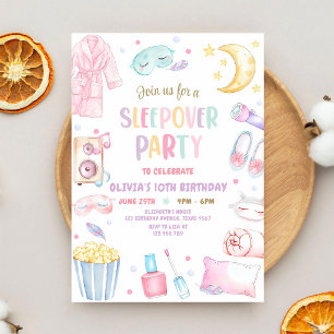 Invitation Fête d'anniversaire ado pyjama spa rose