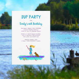 Invitation Fête d'anniversaire adolescente de paddleboard SUP