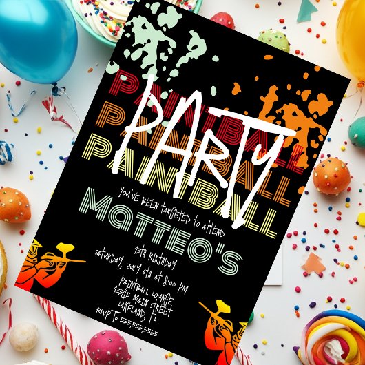Invitation Fête d'anniversaire adolescente de paintball Cool