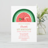 Invitation Fête d'anniversaire adorable de 1 an avec pastèque (Debout devant)