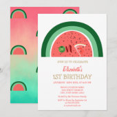 Invitation Fête d'anniversaire adorable de 1 an avec pastèque (Devant / Derrière)