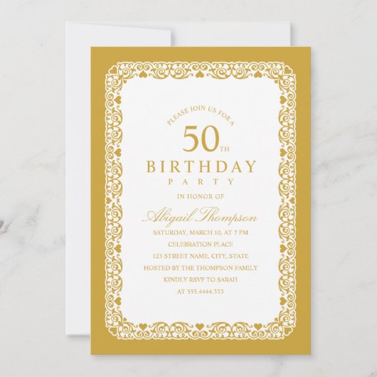 Invitation Fête d'anniversaire Adulte 50e Fête Élégante Simpl (Devant)