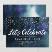 Invitation Fête d'anniversaire adulte d'argent élégant de (Devant / Derrière)