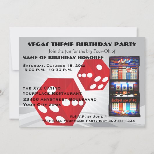 Invitation Fête d'anniversaire adulte de thème de casino de (Devant)