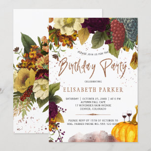 Invitation Fête d'anniversaire adulte de typographie florale