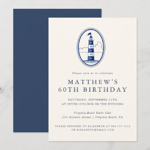 Invitation Fête d'anniversaire adulte élégante avec phare côt