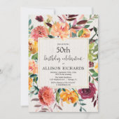 Invitation Fête d'anniversaire adulte florale de chute d'or (Devant)