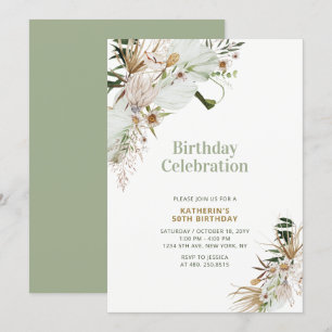 Invitation Fête d'anniversaire adulte Green & Gold Boho Miles