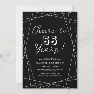 Invitation Fête d'anniversaire adulte noir et blanc géométriq