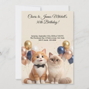 Invitation Fête d'anniversaire adulte pour amateur de chats d