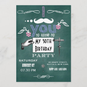 Invitation Fête d'anniversaire adulte tableau noir barbe à pa