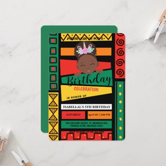 Invitation Fête d'anniversaire afro-africaine (Devant/Arrière en situation)