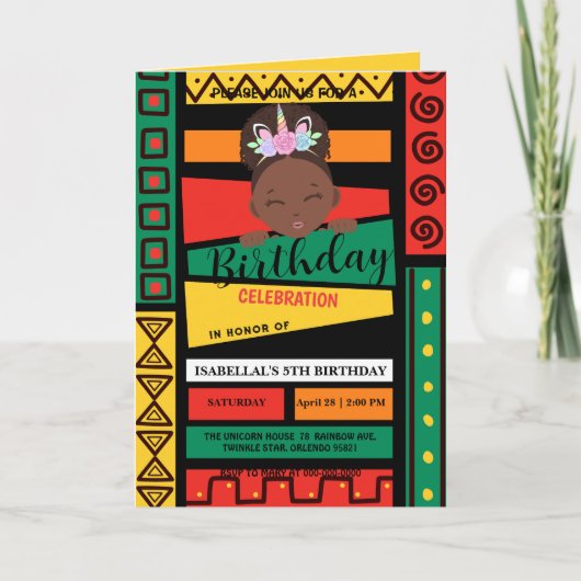 Invitation Fête d'anniversaire afro-africaine (Devant)
