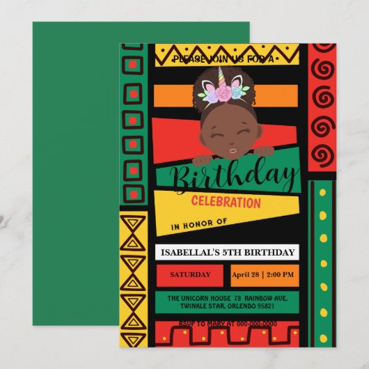 Invitation Fête d'anniversaire afro-africaine (Devant / Derrière)