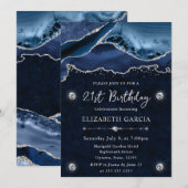 Invitation Fête d'anniversaire Agate Pailletée Bleu Argenté (Devant / Derrière)