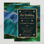 Invitation Fête d'anniversaire agate pailletée de sarcelle, v (Devant / Derrière)