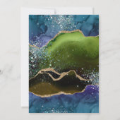 Invitation Fête d'anniversaire agate paillettes bleu & vert & (Dos)