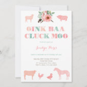 Invitation Fête D'Anniversaire Agricole Pour Fille, Oink Baa  (Devant)