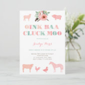 Invitation Fête D'Anniversaire Agricole Pour Fille, Oink Baa  (Debout devant)