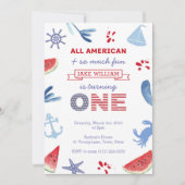 Invitation Fête d'anniversaire All-American Red White Blue (Devant)