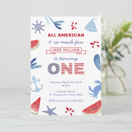 Invitation Fête d'anniversaire All-American Red White Blue (Debout devant)