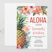 Invitation Fête d'anniversaire Aloha hawaïenne (Devant / Derrière)