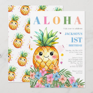 Invitation Fête d'anniversaire Aloha Tropical Été Ananas 1 an