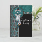 Invitation Fête d'anniversaire amérindienne Turquoise Bleu (Debout devant)