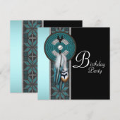 Invitation Fête d'anniversaire amérindienne Turquoise Bleu (Devant / Derrière)