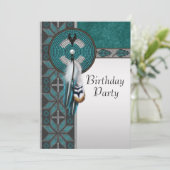 Invitation Fête d'anniversaire amérindienne Turquoise Bleu (Debout devant)