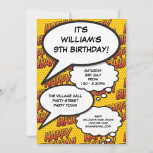 Invitation Fête d'anniversaire amusante bande dessinée modern