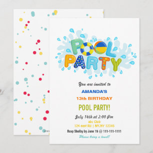 Invitation Fête d'anniversaire amusante de piscine d'été 