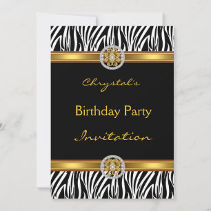 Invitation Fête d'anniversaire Animal Zèbre Or Bij