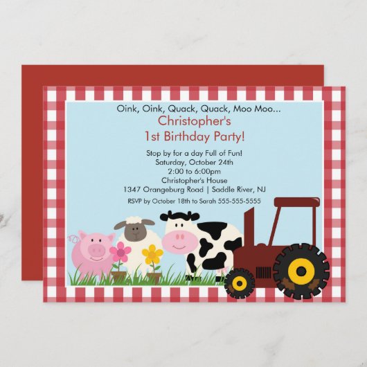 Invitation Fête d'anniversaire animale d'amusement de (Devant / Derrière)